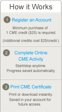 How it Works - 1) Register an Account; 2) Complete Online CME Activity; 3) Print CME Certificate